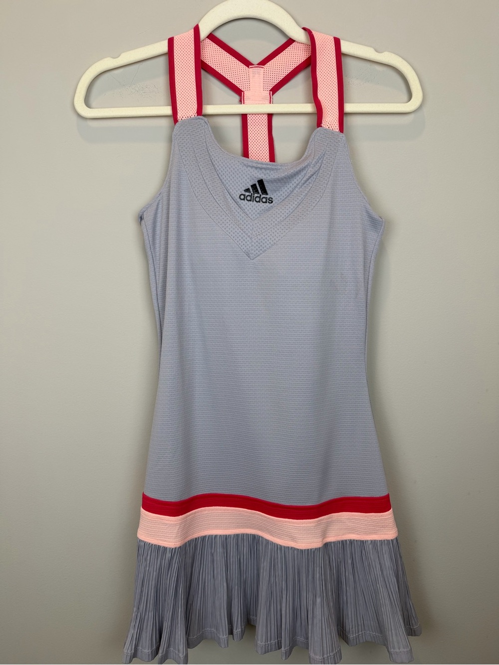 Adidas HEAT.RDY Tennis Dress XS Gray Pink Red Pleated Skirt Athletic - Picture 2 of 10